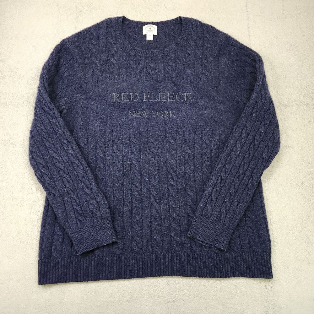 Brooks Brothers Red Fleece Cable Knit Wool Sweater Men's 2XL Navy Italian Yarn